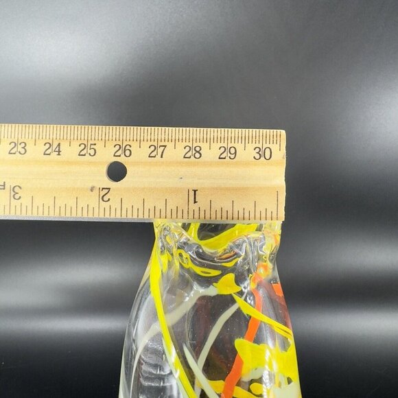 Hand Blown Studio Art Glass Swung Vase Clear Multicolor Swirls Hand Made Glass - Picture 4 of 16